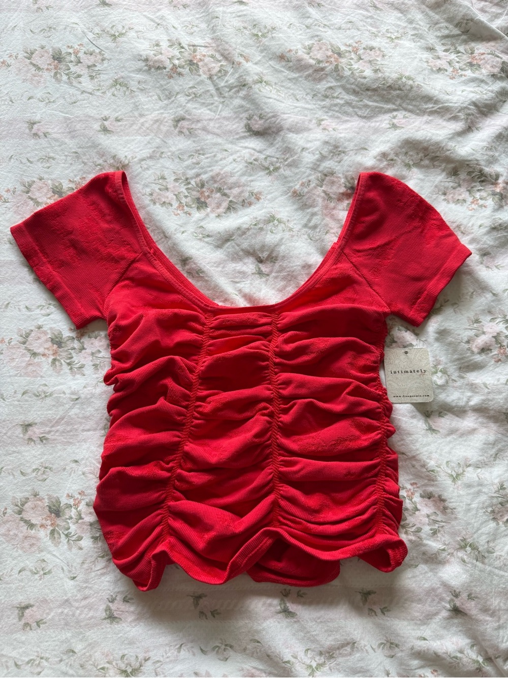 Free People Red Ruched Top